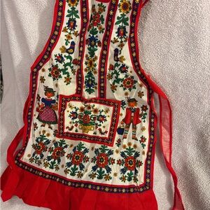Colorful Vintage Folk Art Apron with Red Accents Austrian